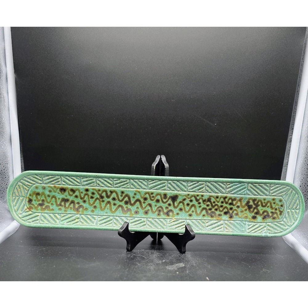 Vintage Studio Art Pottery Green 20" Thin Tray Signed Jim Simister Utah